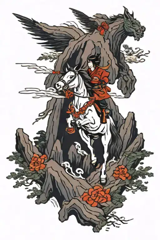 horse climbing mountain with ups and downs tattoo design idea
