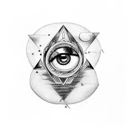a upside triangle with a female eye below it tattoo design idea