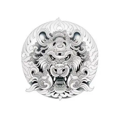 Japanese "Foo Dog Statue" Tattoo Idea BlackInk AI