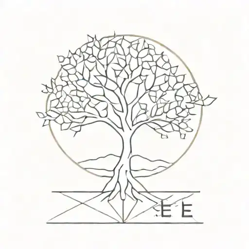 A minimalist tattoo of a geometric pattern incorporating the tree letters 'M', 'E', and 'D' in a subtle and artistic way tattoo design idea