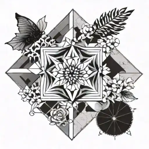 A geometric design incorporating elements of family, tranquility, and happiness tattoo design idea
