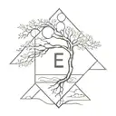 A minimalist tattoo of a geometric pattern incorporating the tree letters 'M', 'E', and 'D' in a subtle and artistic way tattoo design idea