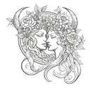 triple moon goddess and flowers intertwined tattoo design idea
