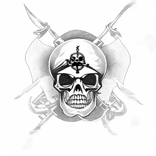 A pirate ship sailing through a stormy sea with a skull and crossbones flag tattoo design idea