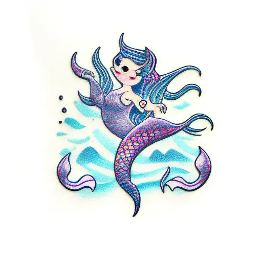 mermaid with orca tattoo design idea