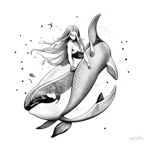 mermaid with orca tattoo design idea