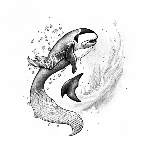mermaid with orca tattoo design idea