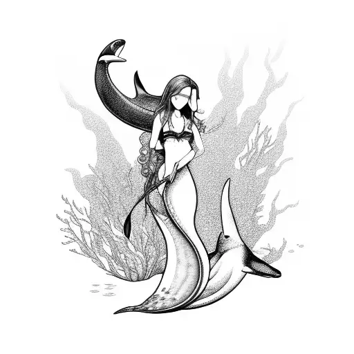 mermaid and orca tattoo design idea