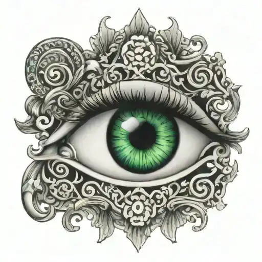 ornate keyhole with a beautiful green eye looking through  tattoo design idea