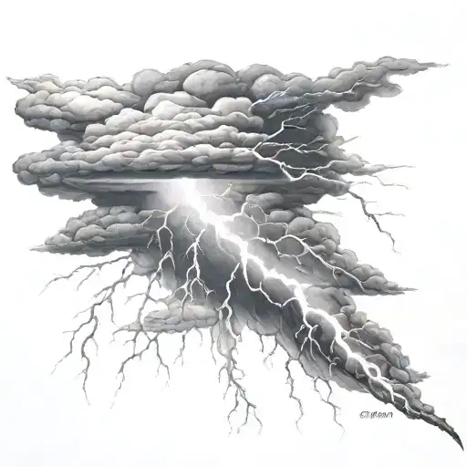 dark clouds, lightning, rain, storm  tattoo design idea