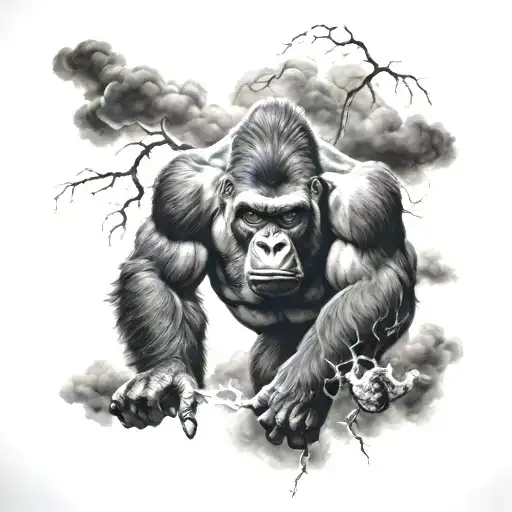 Dark Clouds, Storm, Lightning, Thunder, Gorilla tattoo design idea