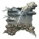 Dark Clouds, Storm, Lightning, Thunder, City View  tattoo design idea