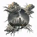Dark Clouds, Storm, Lightning, Thunder, City View  tattoo design idea