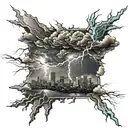 Dark Clouds, Storm, Lightning, Thunder, City View  tattoo design idea