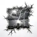 Dark Clouds, Storm, Lightning, Thunder, City View  tattoo design idea