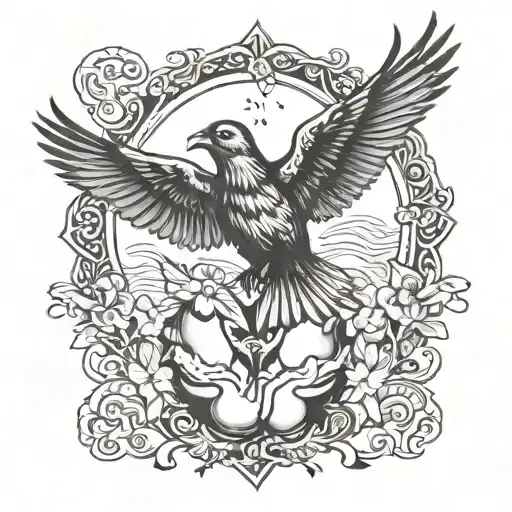 Open Prayer hands with a bird in the middle tattoo design idea