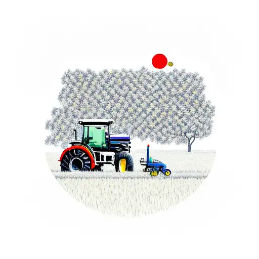 A vibrant and detailed cornfield with a tractor harvesting the crops tattoo design idea