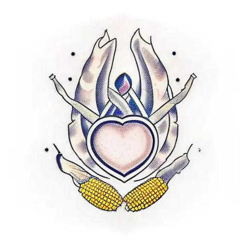 A traditional-style tattoo featuring a heart-shaped corn cob surrounded by family members' names tattoo design idea