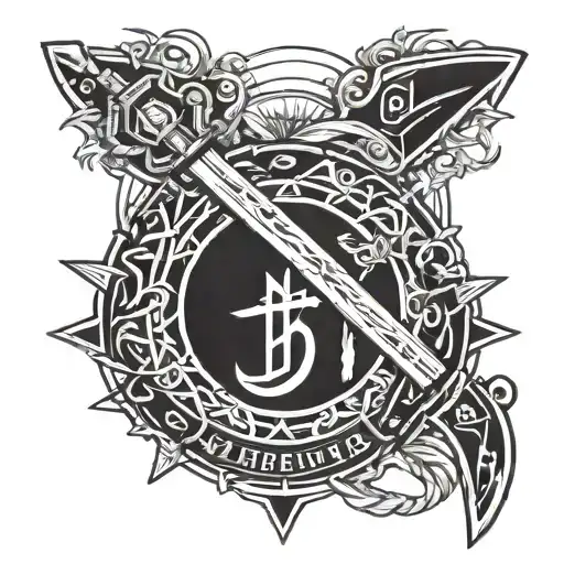 A stylized Jiu-jitsu belt intertwined with a spearfishing harpoon, symbolizing strength and adventure tattoo design idea