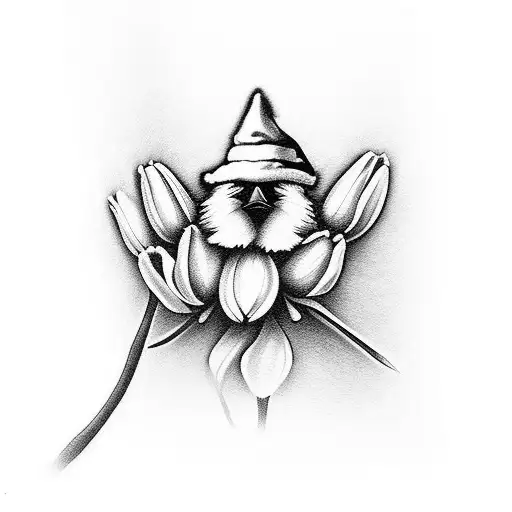 red Cardinal wearing a Santa hat amidst tulips tattoo design idea