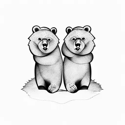 two bears with 4 cubs in the wilderness tattoo design idea