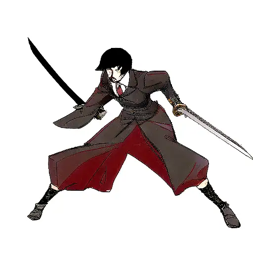 A lawyer-themed video game character battling with a sword made of words tattoo design idea