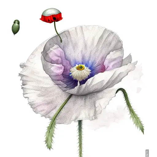 poppy flower on a long stem in watercolours tattoo design idea