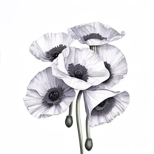 poppy flower on a long stem in watercolours tattoo design idea