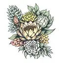 protea next to succulent tattoo design idea