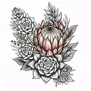 protea next to succulent tattoo design idea