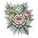 protea next to succulent tattoo design idea