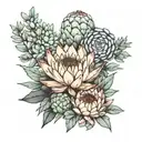 protea next to succulent tattoo design idea