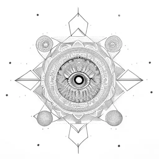 God's eye in centre surround by honeycomb structure in 3-4 inch arm band tattoo design idea