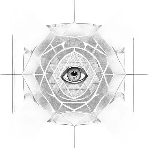 God's eye in centre surround by honeycomb structure for arm band tattoo design idea