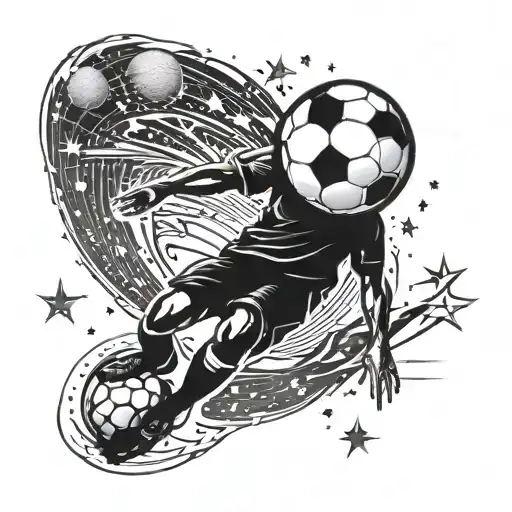 A celestial scene of a football soaring through the stars, embodying the passion and devotion to the game tattoo design idea