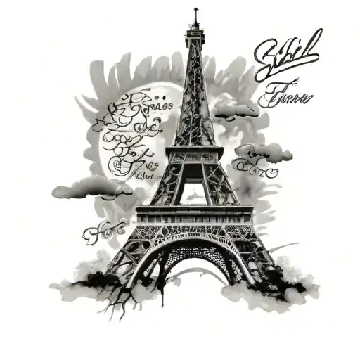 A silhouette of the Eiffel Tower with lyrics from an Ed Sheeran song incorporated in the design tattoo design idea