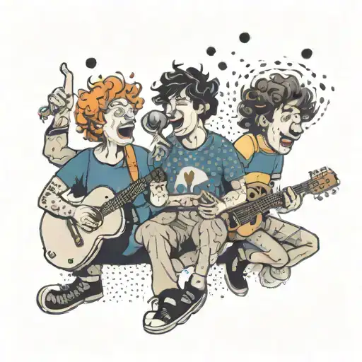 A whimsical design featuring characters from Friends enjoying a concert by Ed Sheeran in a Paris Saint-Germain jersey tattoo design idea