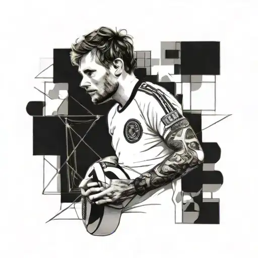 A portrait of your husband with elements of Paris Saint-Germain and Ed Sheeran's music in the background tattoo design idea