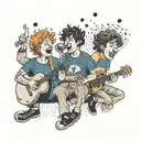 A whimsical design featuring characters from Friends enjoying a concert by Ed Sheeran in a Paris Saint-Germain jersey tattoo design idea