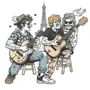 A whimsical design featuring characters from Friends enjoying a concert by Ed Sheeran in a Paris Saint-Germain jersey tattoo design idea