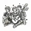 A whimsical design featuring characters from Friends enjoying a concert by Ed Sheeran in a Paris Saint-Germain jersey tattoo design idea