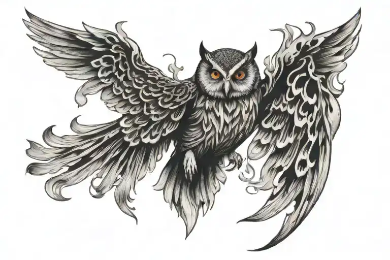 owl surrounded by flames tattoo design idea