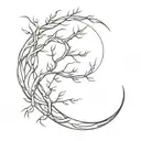 crescent moon made of willow branch  tattoo design idea