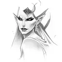  design that portrays Liliana Vess from Magic: The Gathering as a sinister and malevolent character. Emphasize her dark  tattoo design idea