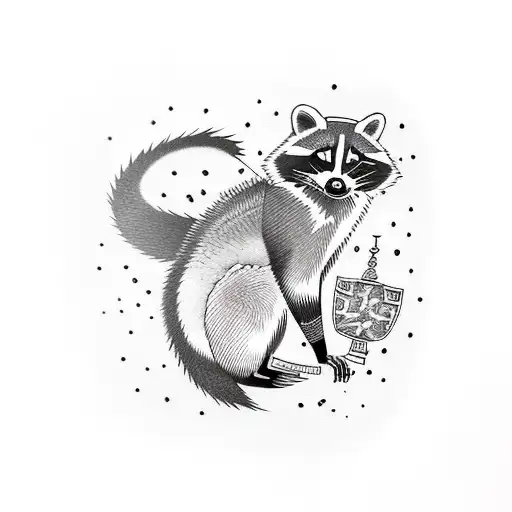 full body of a raccoon in knight armor  tattoo design idea