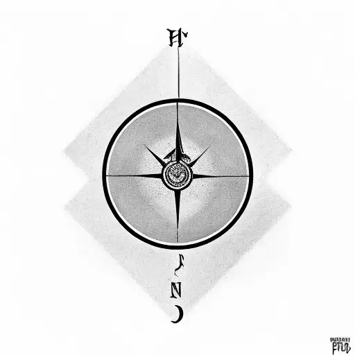 A lost friend's portrait with a moral compass and anti-drugs symbol incorporated tattoo design idea