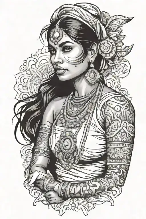 indian woman with tattoo design idea