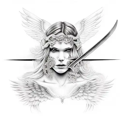 fallen angel with sword tattoo design idea