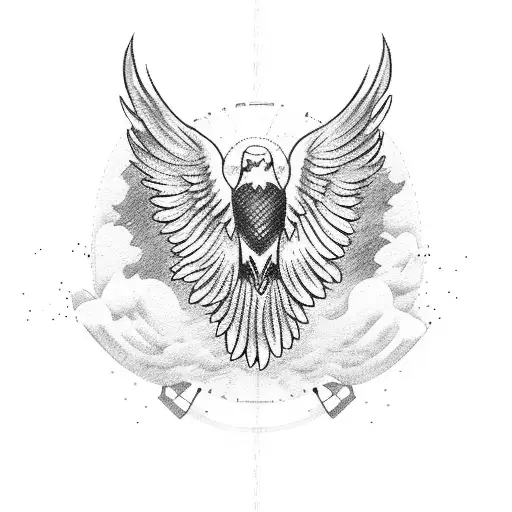 A skydiver with wings resembling an eagle, diving into a giant cup of tea tattoo design idea