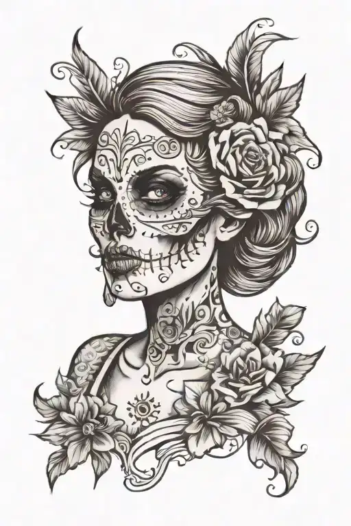 half skull half lady face tattoo design idea